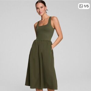 SPANX Olive Green jersey, scoop neck tank midi dress